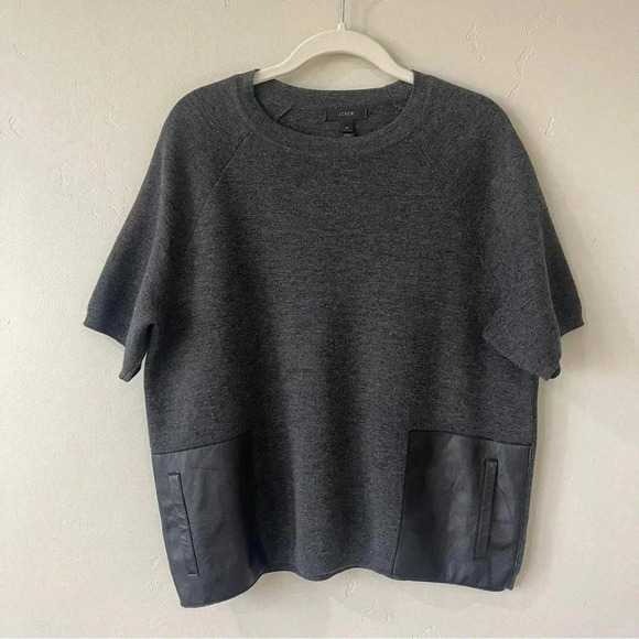 J.Crew 100% Merino Wool & Leather short sleeve sweater size Medium - Picture 2 of 8